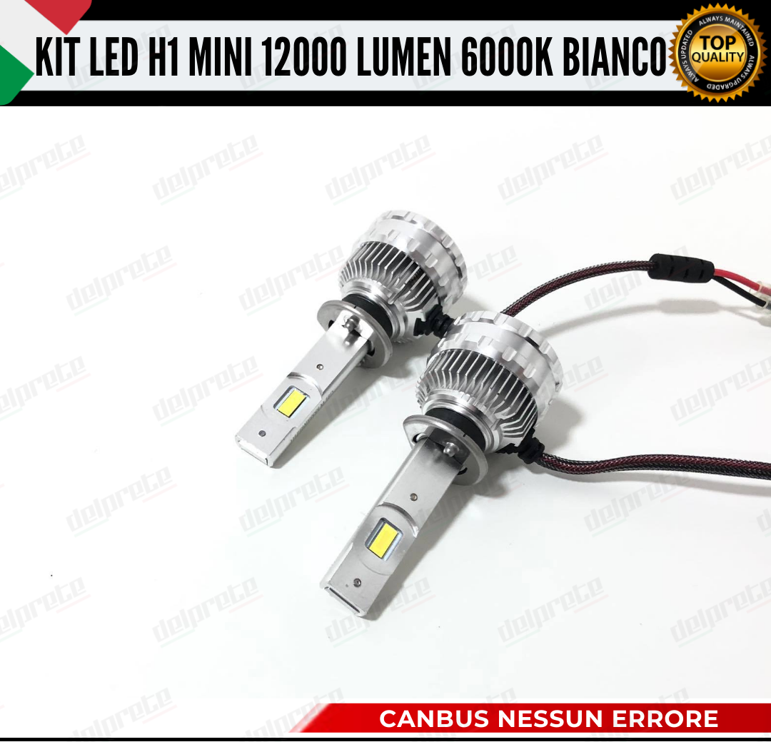 KIT LED FULL H1 6000K BIANCO 12000 LUMEN REALI CANBUS LED 100% NO ERRORE ALLUMINIO AVIAZIONE