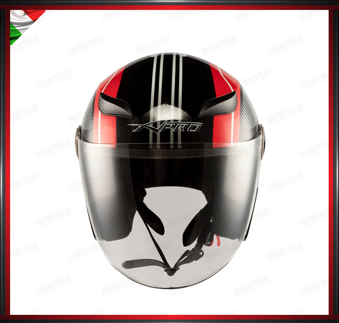 CASCO JET CITY MOTO SCOOTER CON VISIERA ROSSO GRAFICA OMOLOGATO ECE 22-05