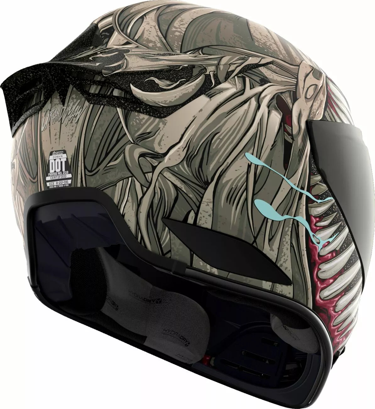 CASCO INTEGRALE - ICON DOMAIN GRAND MAW - OMOLOGATO ECE 2206 AEROGRAFATO
