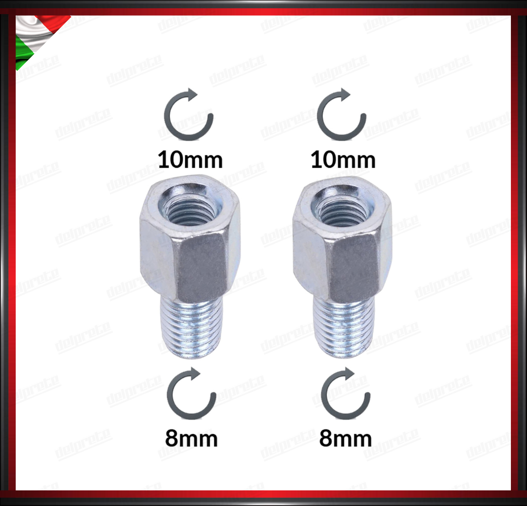 ADATTATORE PER SPECCHIETTO ARGENTO RETROVISORE FILETTO 10 MM 8 MM ESTENSIONE