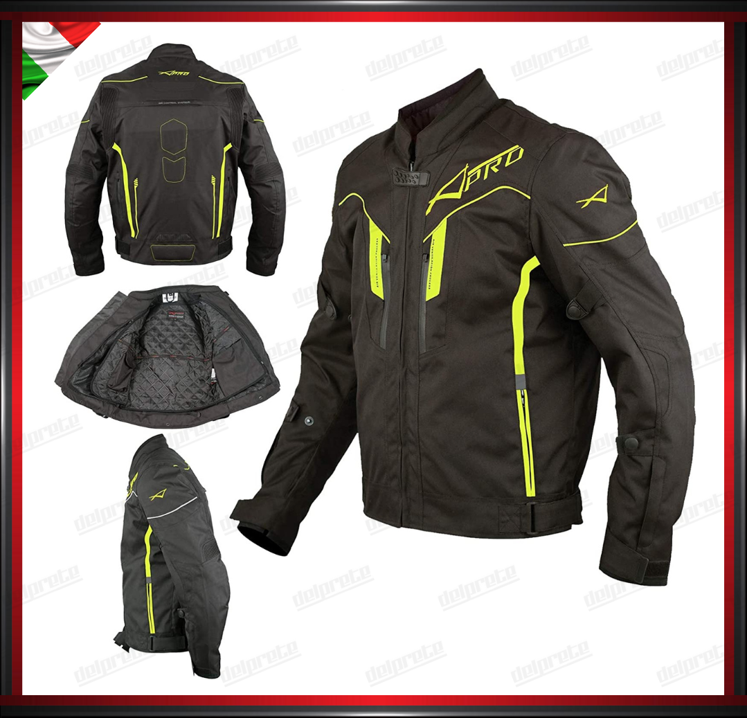 GIACCA MOTO FLUO IN TESSUTO PROTEZIONI OMOLOGATE CE RIFLETTENTE IMPERMEABILE E RESPIRANTE