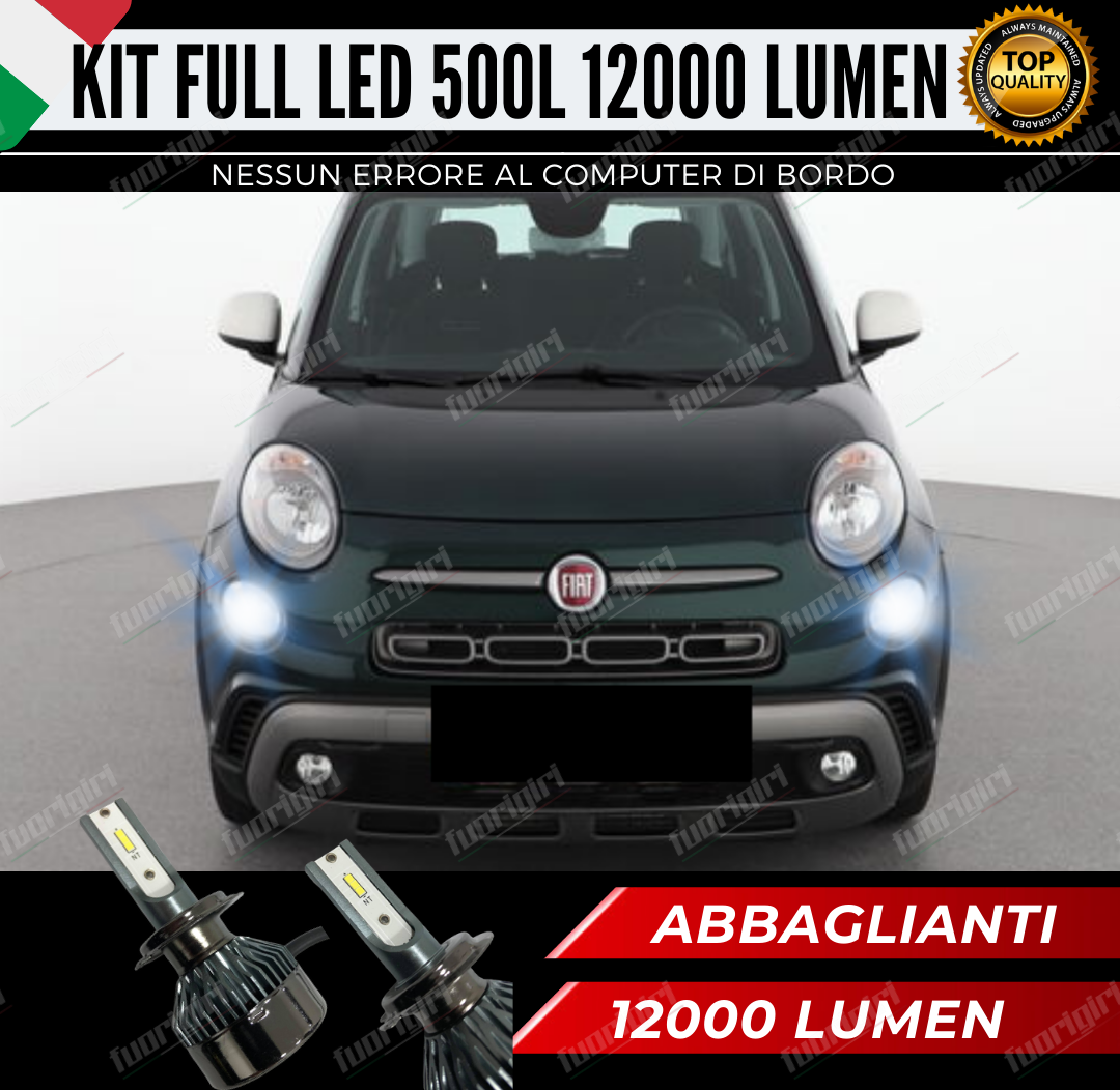 KIT FULL LED FIAT 500L LAMPADE H7 ABBAGLIANTI 6000K BIANCO 12000 LUMEN CANBUS