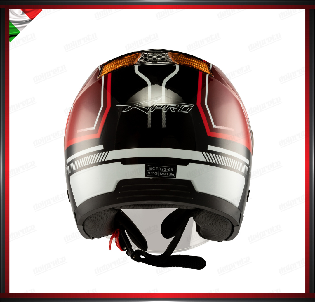 CASCO JET CITY MOTO SCOOTER CON VISIERA ROSSO GRAFICA OMOLOGATO ECE 22-05