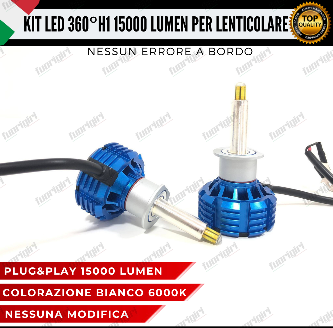 KIT FULL LED ANABBAGLIANTI H1 360° GRADI 15000L CANBUS SPECIFICO PER FARI LENTICOLARI BIANCO