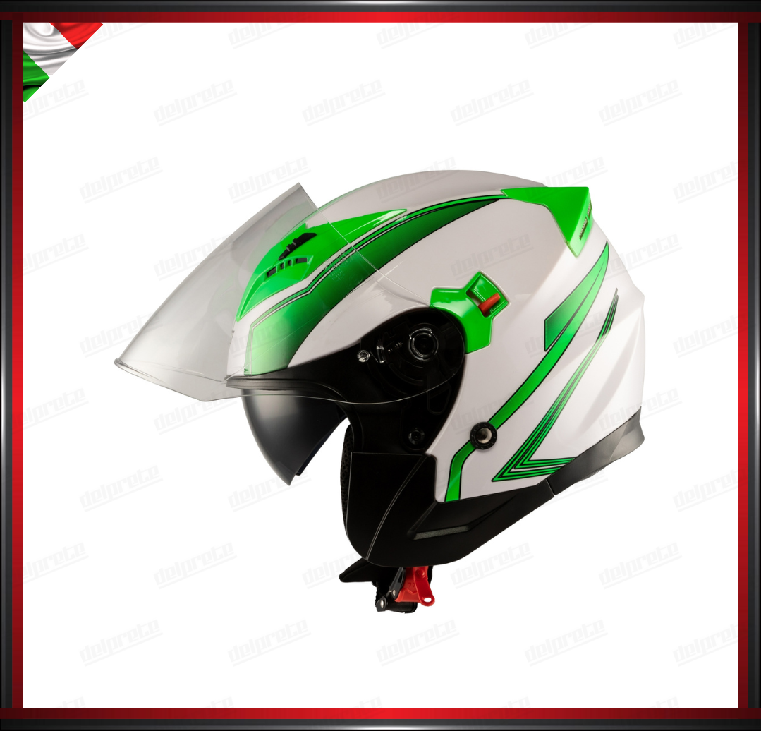 CASCO JET MOTO SCOOTER DOPPIA VISIERA BIANCO E VERDE LUCIDO OMOLOGATO ECE 22-05