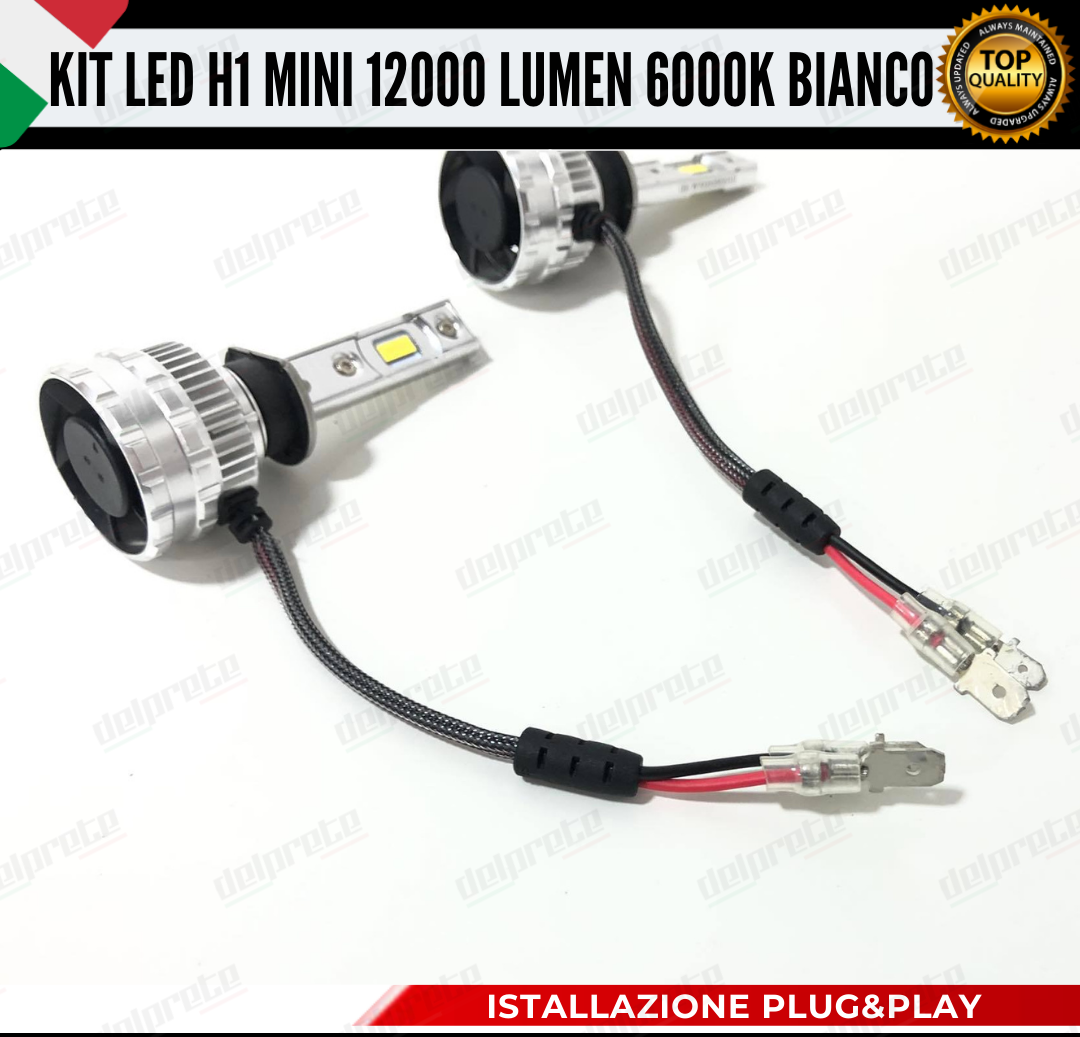 KIT LED FULL H1 6000K BIANCO 12000 LUMEN REALI CANBUS LED 100% NO ERRORE ALLUMINIO AVIAZIONE