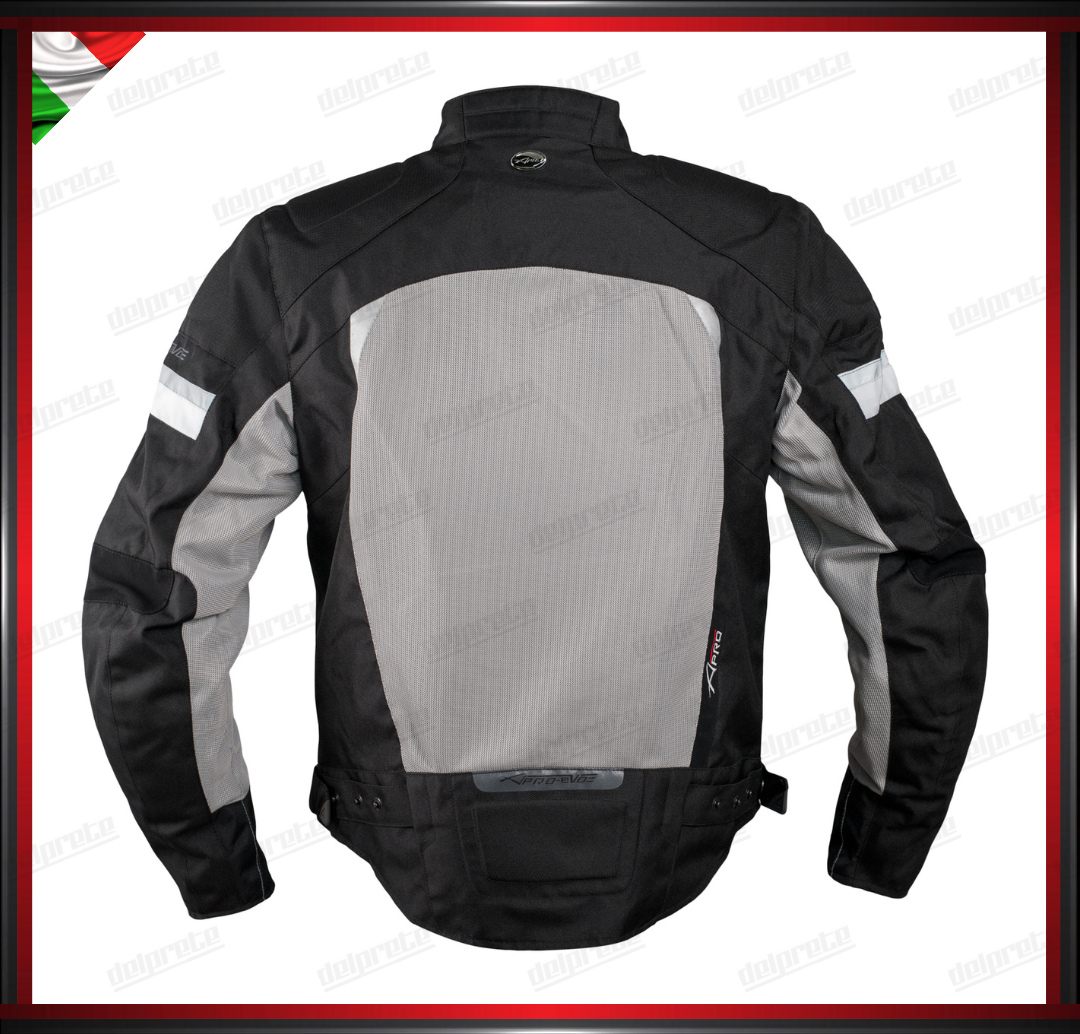 GIACCA MOTO GRIGIO E NERO IN TESSUTO MESH ESTIVA TRASPIRANTE PROTEZIONI OMOLOGATE CE