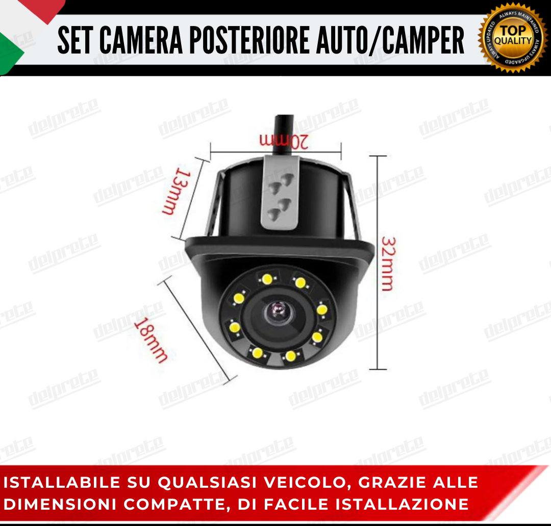 TELECAMERA POSTERIORE LED RETROMARCIA AUTO RETROCAMERA PARCHEGGIO CAMPER 480 TVL