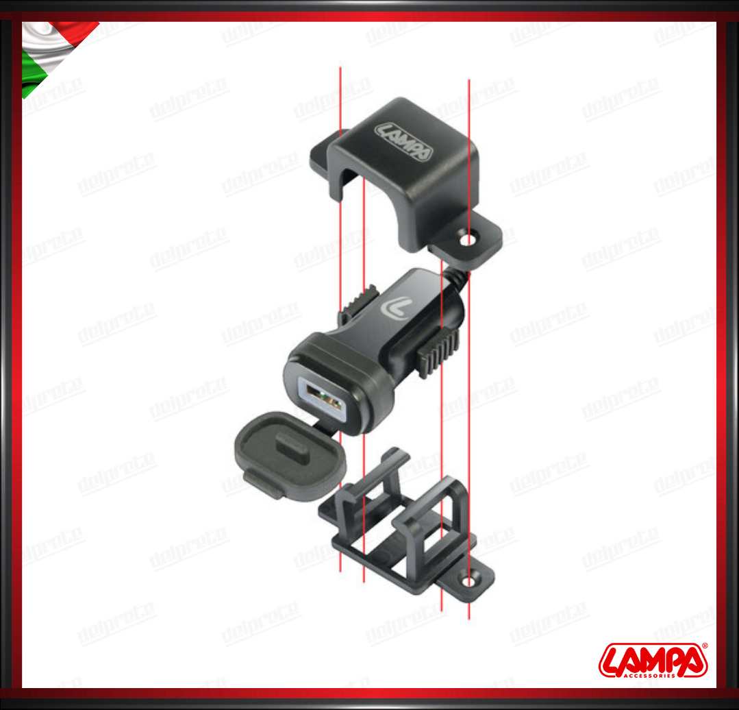 USB FIX OMEGA LAMPA CARICATORE USB MOTO FISSAGGIO CON VITI - 3000 MA 12/24V