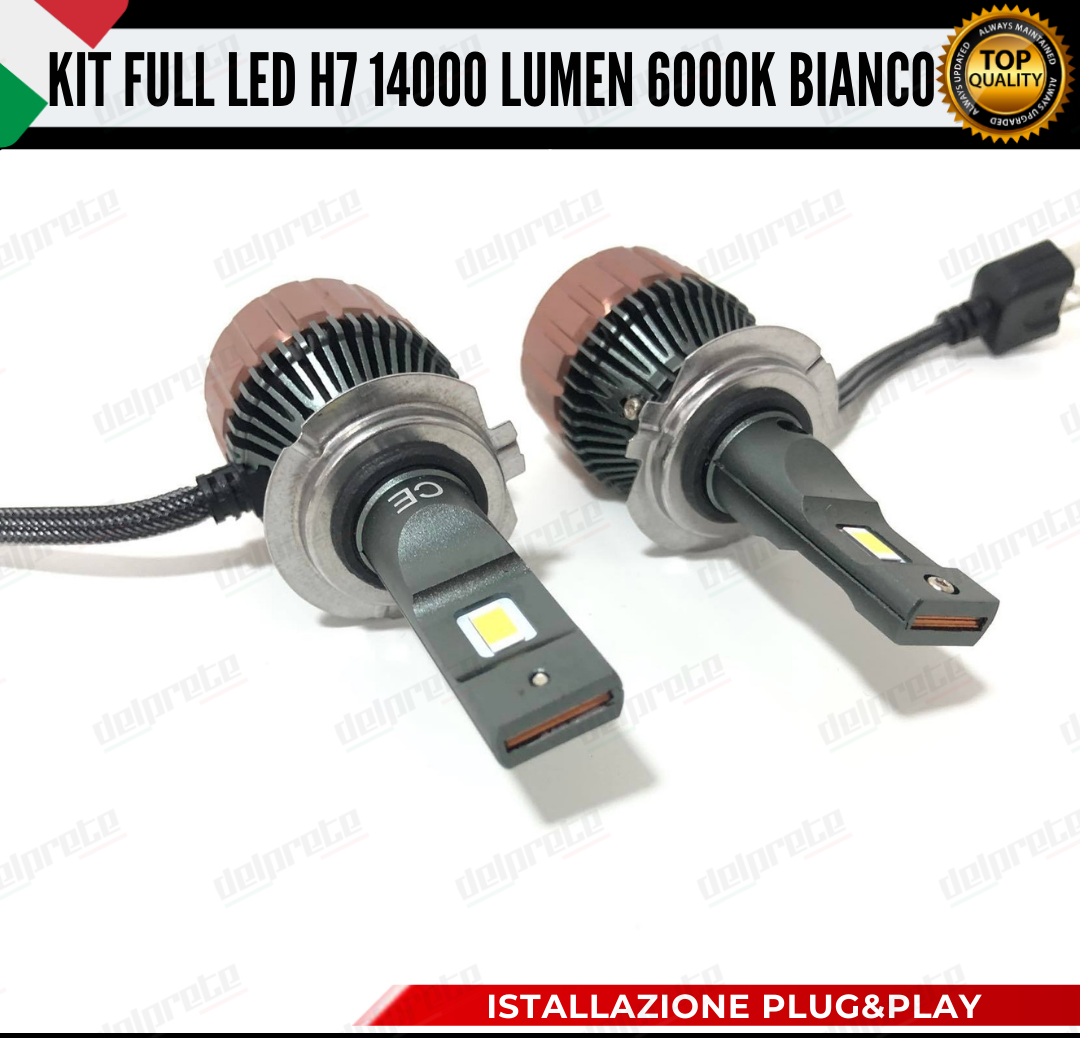 KIT LED FULL H7 6000K BIANCO 14000 LUMEN REALI CANBUS LED 100% NO ERRORE ALLUMINIO AVIAZIONE