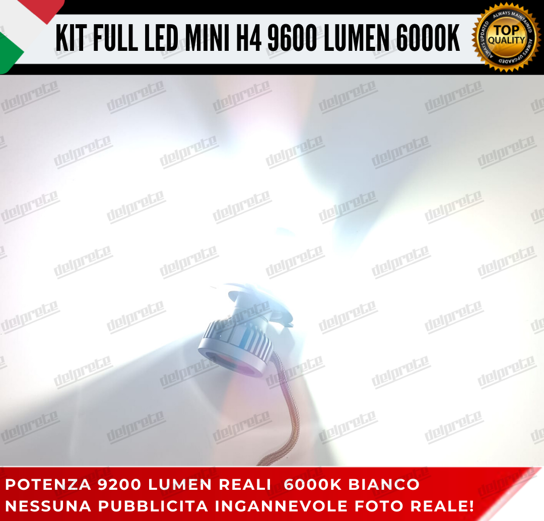 CONVERSIONE LED H4 FIAT PANDA MK1 + ADATTATORI 9600 LUMEN 100% NO ERROR ANABB+ABB