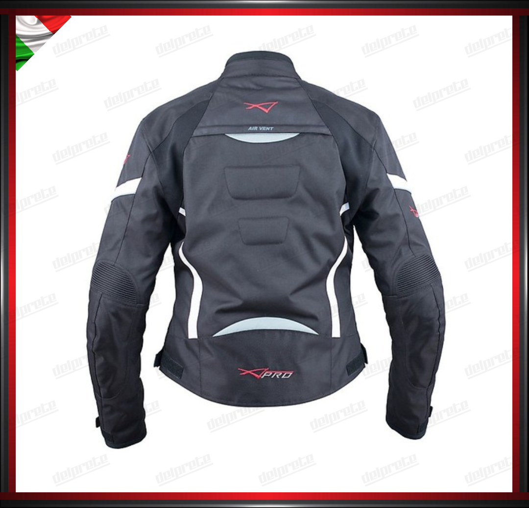 GIACCA MOTO DONNA IN TESSUTO NERO IMPERMEABILE PROTEZIONI OMOLOGATE CE