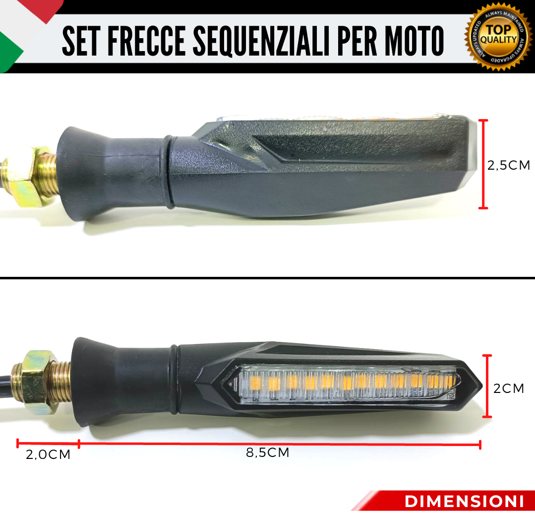 COPPIA FRECCE MOTO LED CON ACCENSIONE DINAMICA SEQUENZIALE ARANCIONE UNIVERSALI
