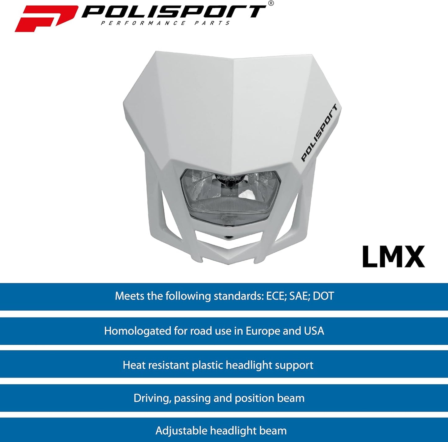 POLISPORT - FARO E MASCHERINA COMPLETO ALOGENA LMX ECE CROSS ENDURO BIANCO