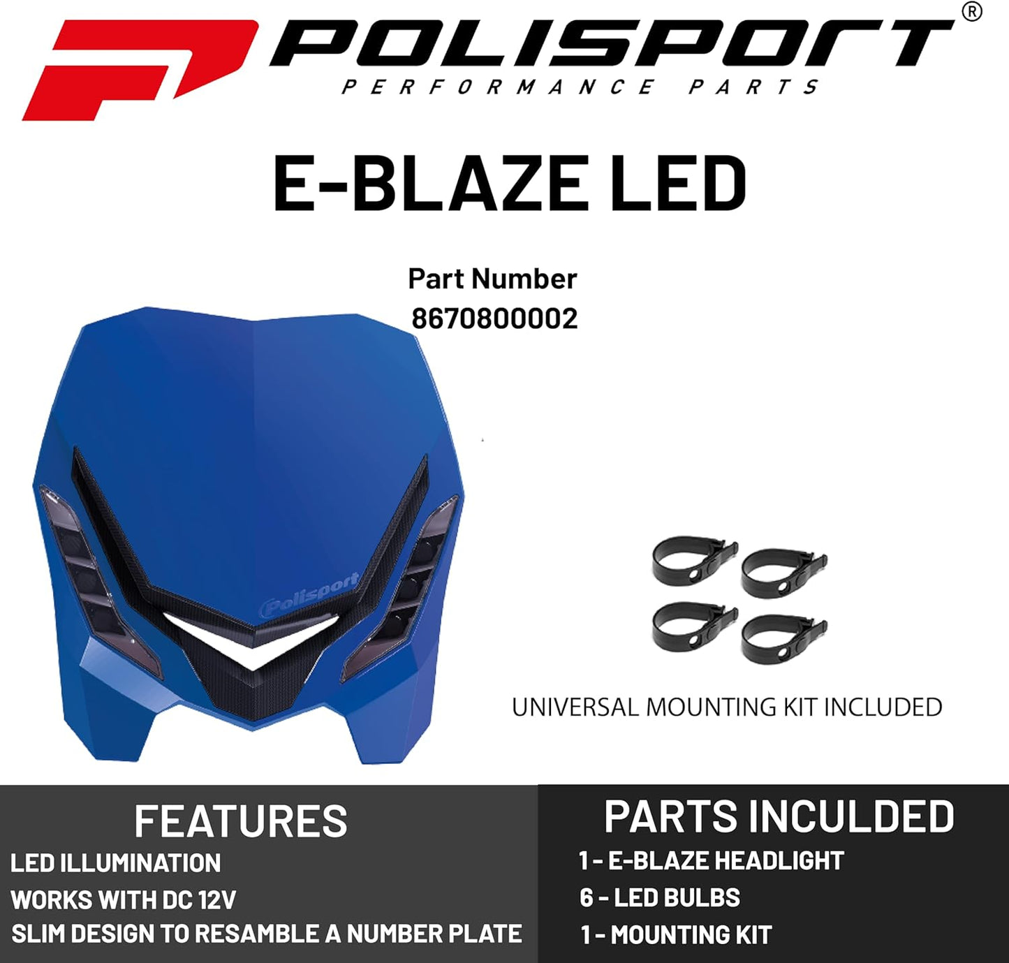 POLISPORT - FARO E-BLAZE LED MASCHERINA IN CARBONIO CROSS ENDURO BLU