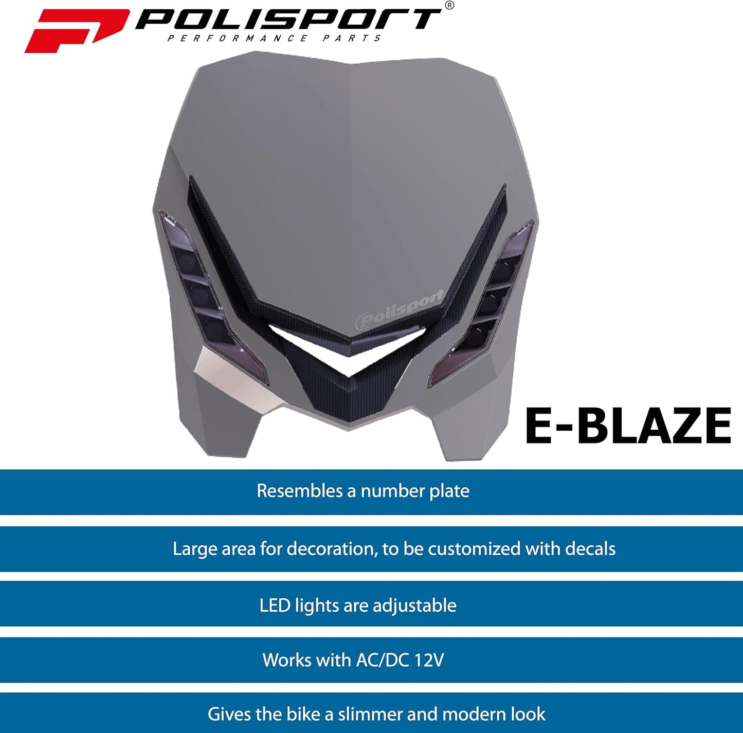 POLISPORT - FARO E-BLAZE LED MASCHERINA IN CARBONIO CROSS ENDURO GRIGIO NARDO