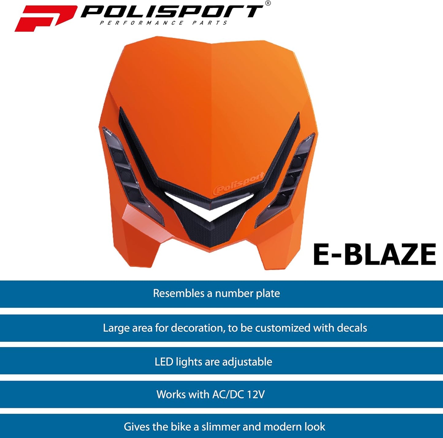 POLISPORT - FARO E-BLAZE LED MASCHERINA IN CARBONIO CROSS ENDURO ARANCIONE
