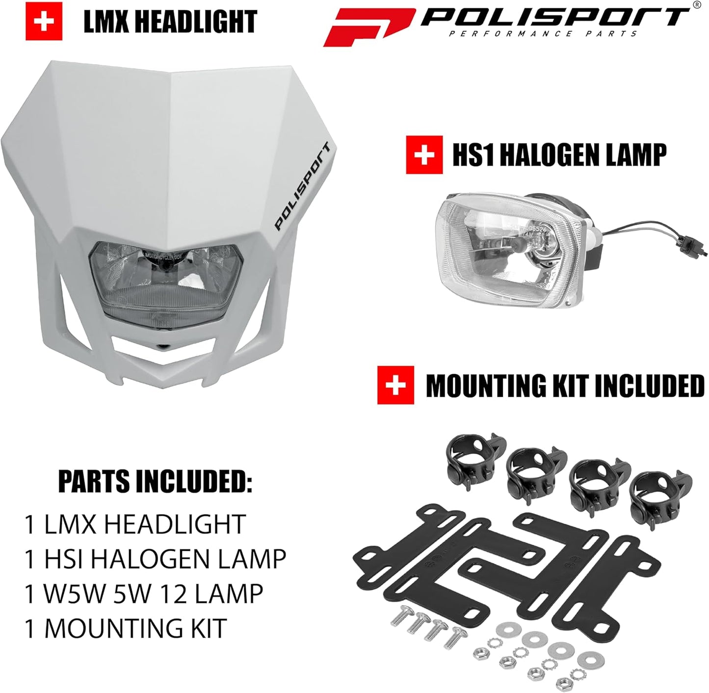 POLISPORT - FARO E MASCHERINA COMPLETO ALOGENA LMX ECE CROSS ENDURO BIANCO
