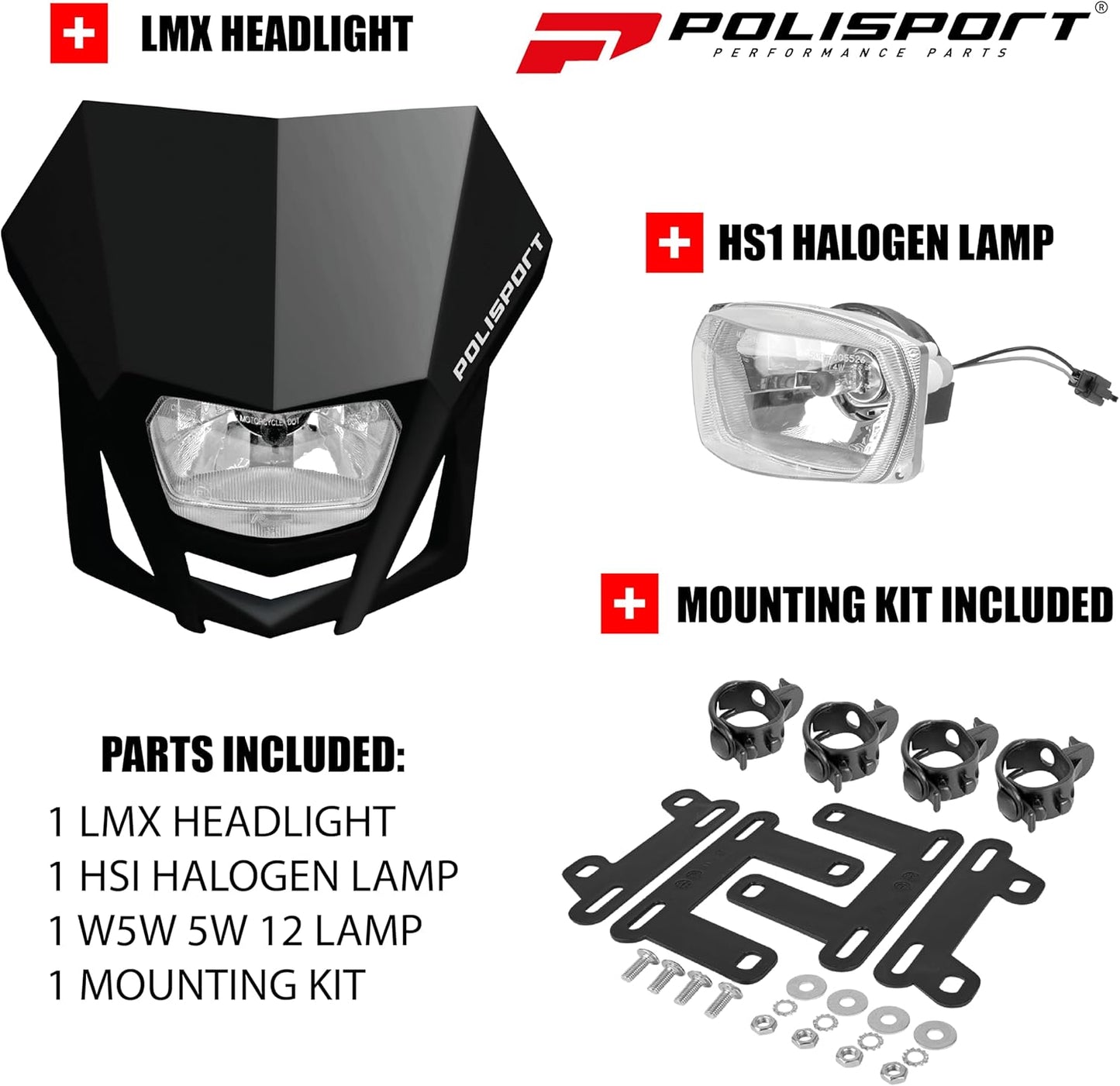 POLISPORT - FARO E MASCHERINA COMPLETO ALOGENA LMX ECE CROSS ENDURO NERO
