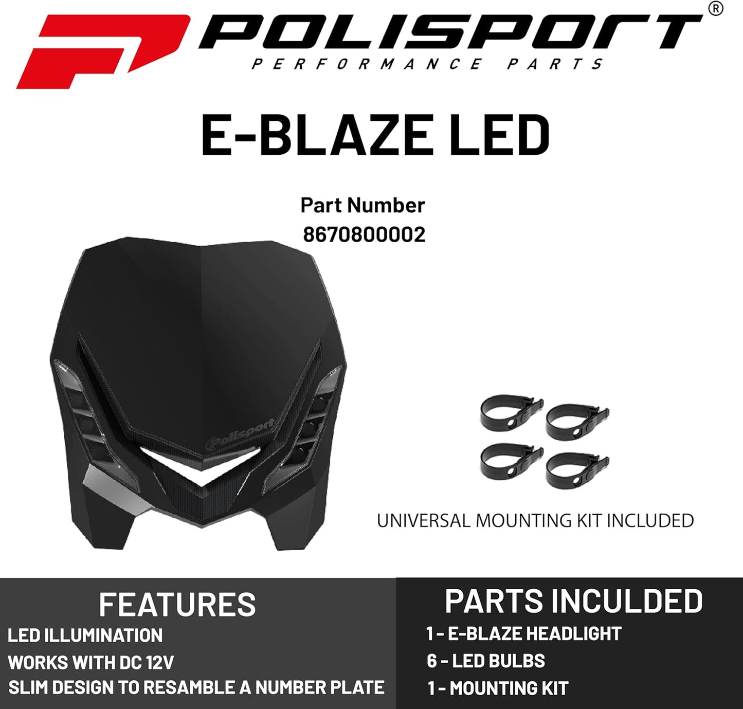 POLISPORT - FARO E-BLAZE LED MASCHERINA IN CARBONIO CROSS ENDURO NERO