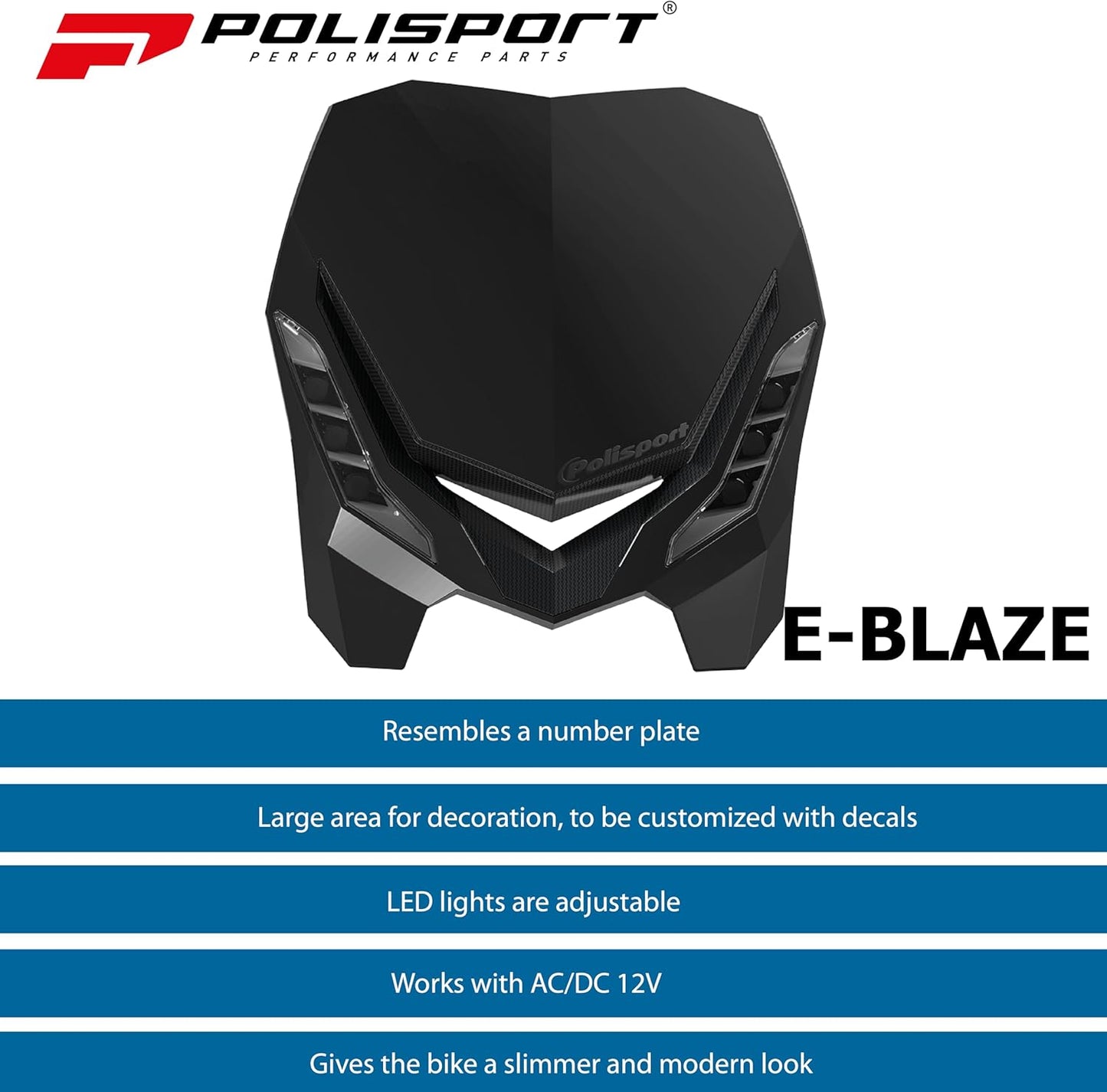 POLISPORT - FARO E-BLAZE LED MASCHERINA IN CARBONIO CROSS ENDURO NERO