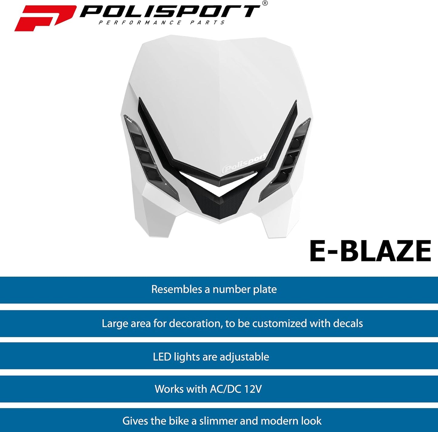 POLISPORT - FARO E-BLAZE LED MASCHERINA IN CARBONIO CROSS ENDURO BIANCO