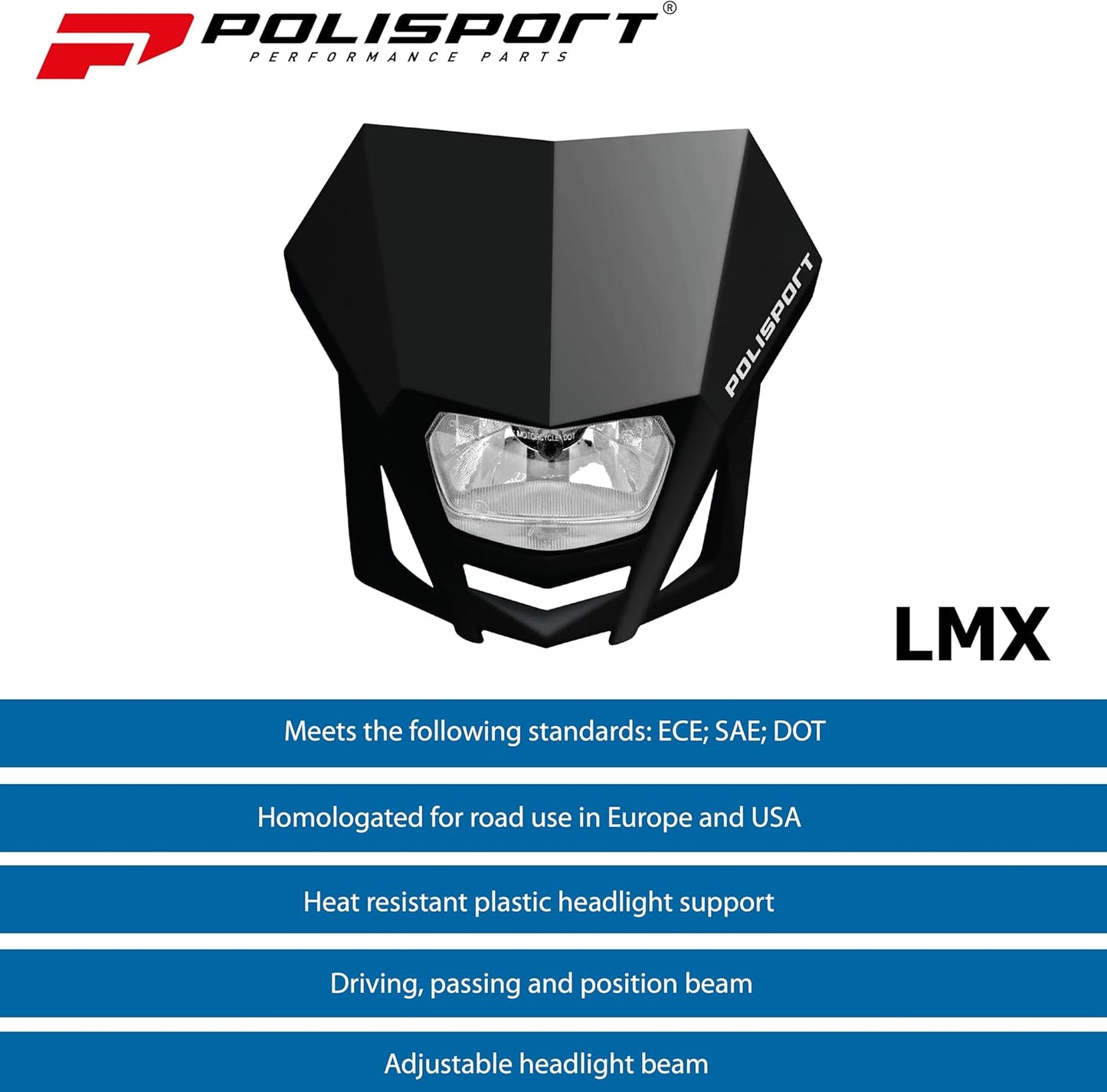 POLISPORT - FARO E MASCHERINA COMPLETO ALOGENA LMX ECE CROSS ENDURO NERO