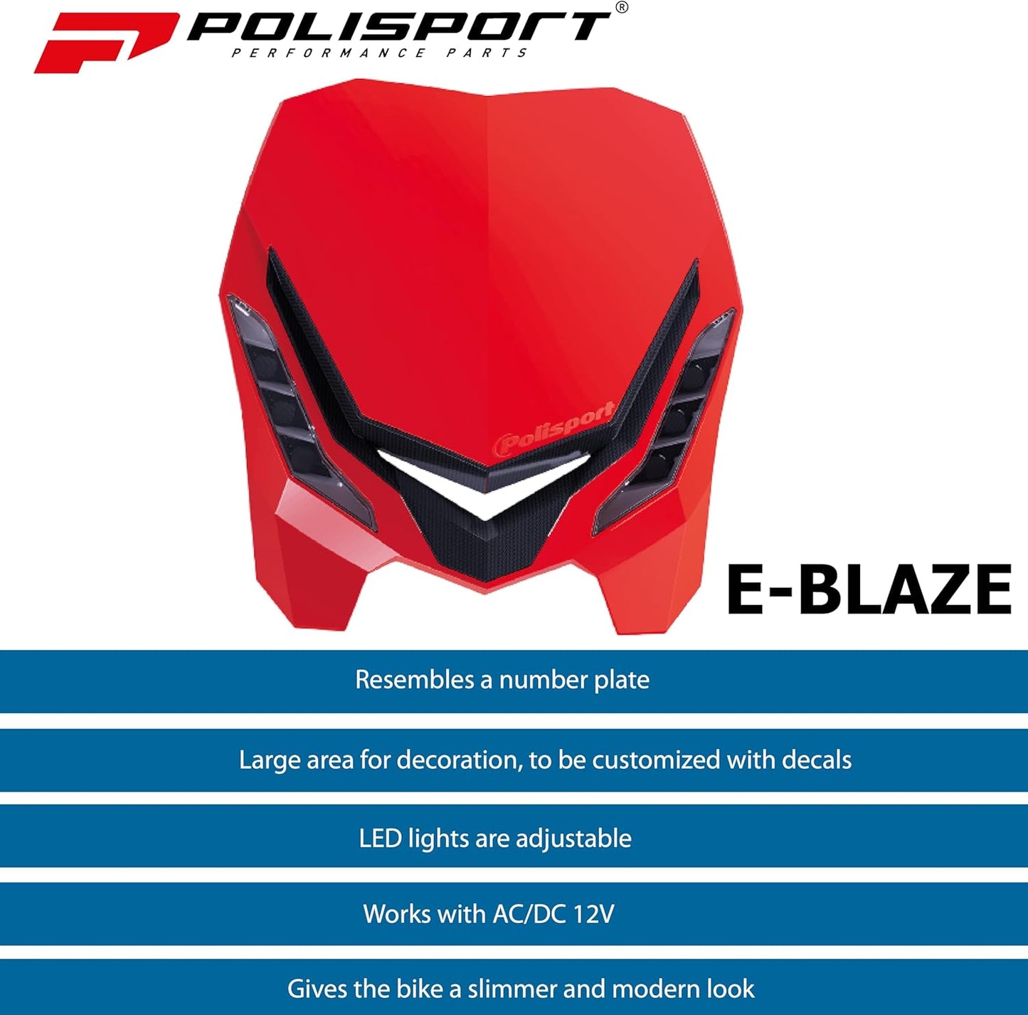 POLISPORT - FARO E-BLAZE LED MASCHERINA IN CARBONIO CROSS ENDURO ROSSO