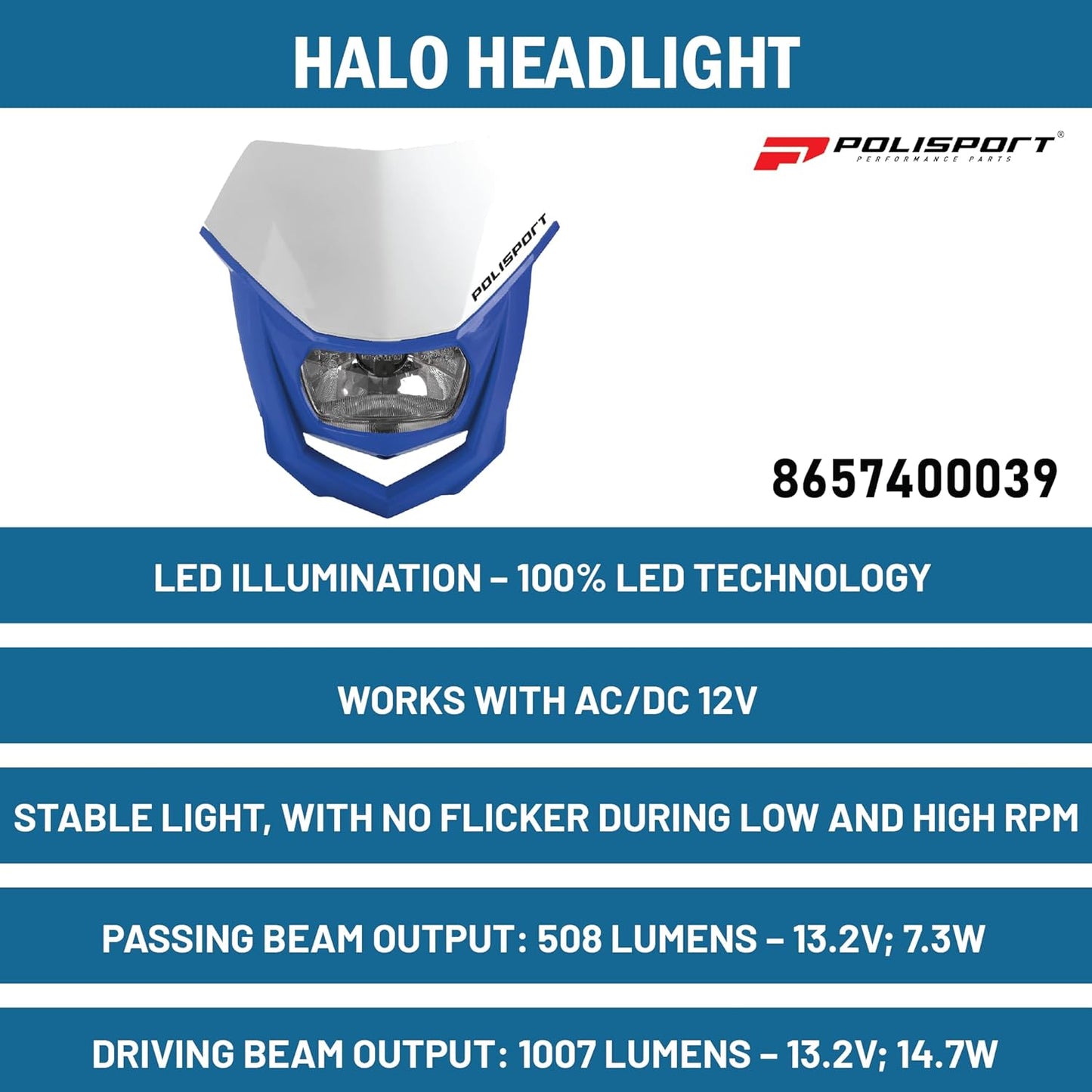 POLISPORT - FARO E MASCHERINA COMPLETO ALOGENA HALO ECE CROSS ENDURO BLU
