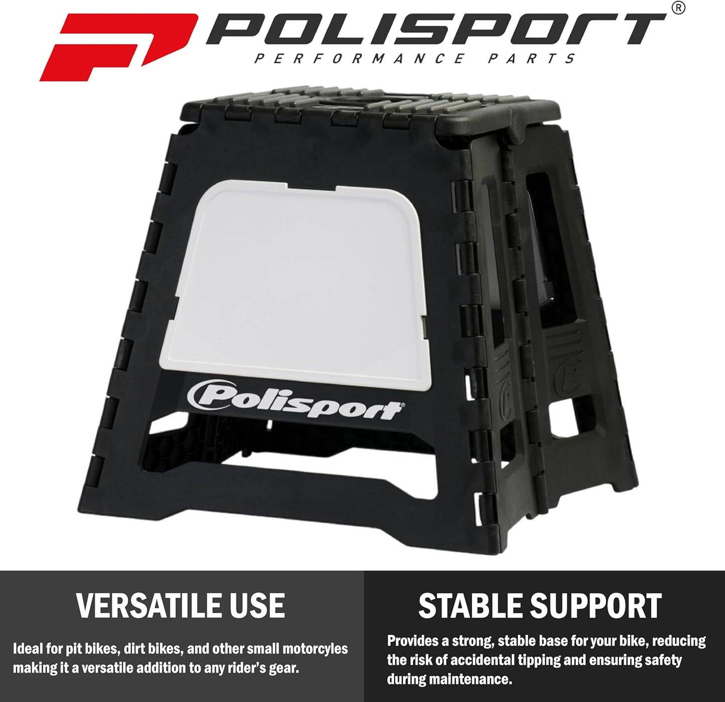 POLISPORT - SUPPORTO MOTO STAND PIEGHEVOLE PORTATILE CAVALLETTO CROSS ENDURO BIANCO