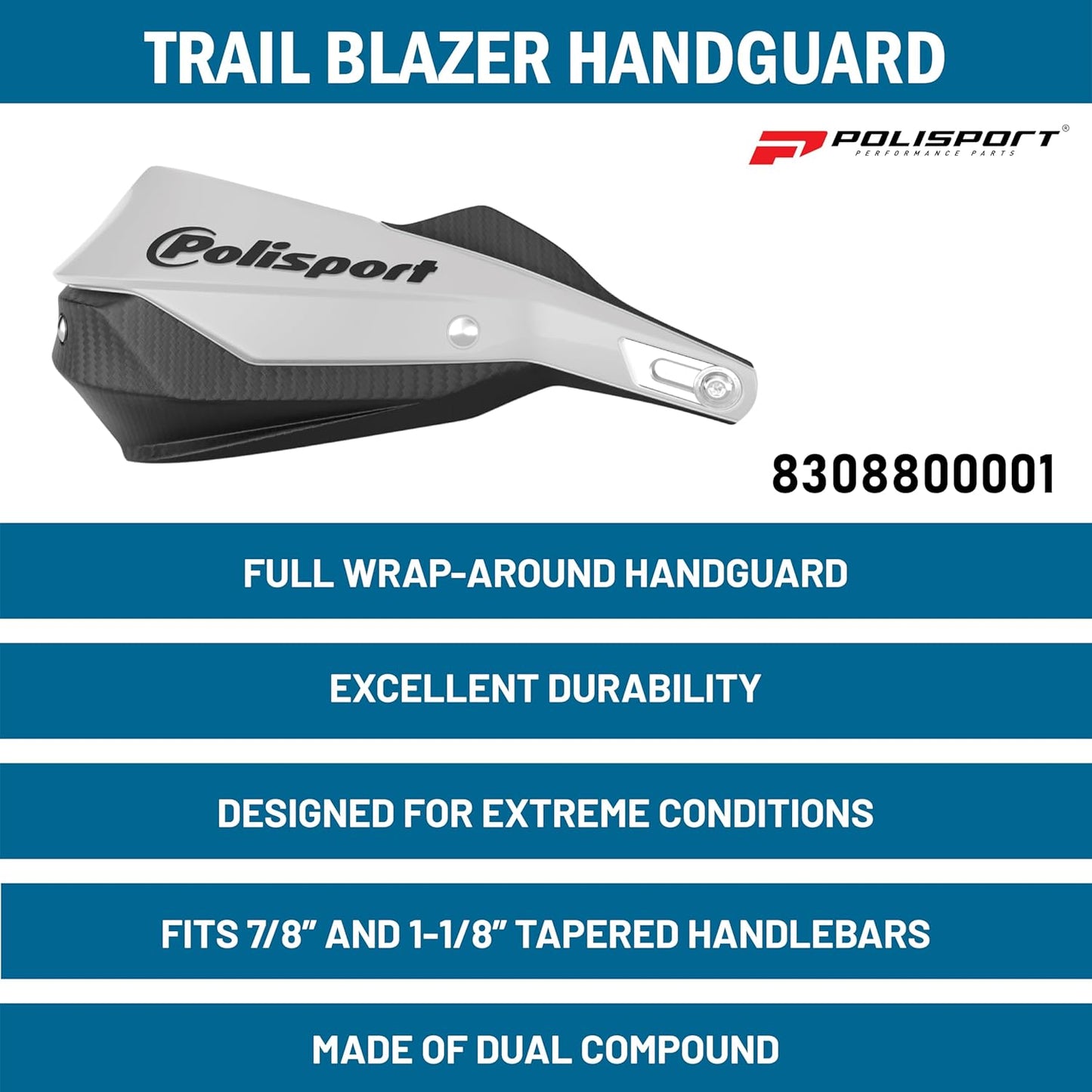 POLISPORT - SET PARAMANI TRAIL BLAZER 2 CON SET DI FISSAGGIO E BARRA MX-STYLE BIANCO