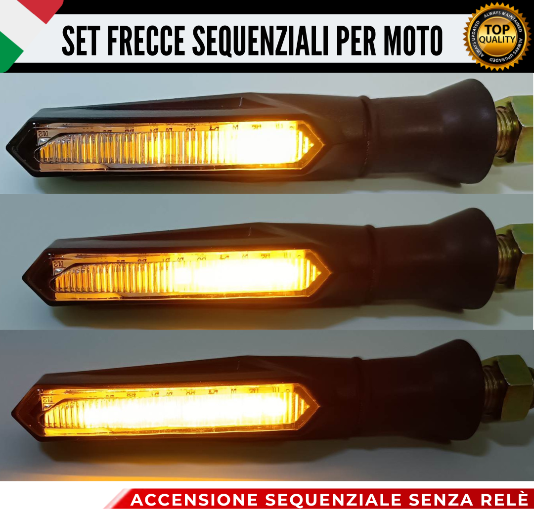 COPPIA FRECCE MOTO LED CON ACCENSIONE DINAMICA SEQUENZIALE ARANCIONE UNIVERSALI