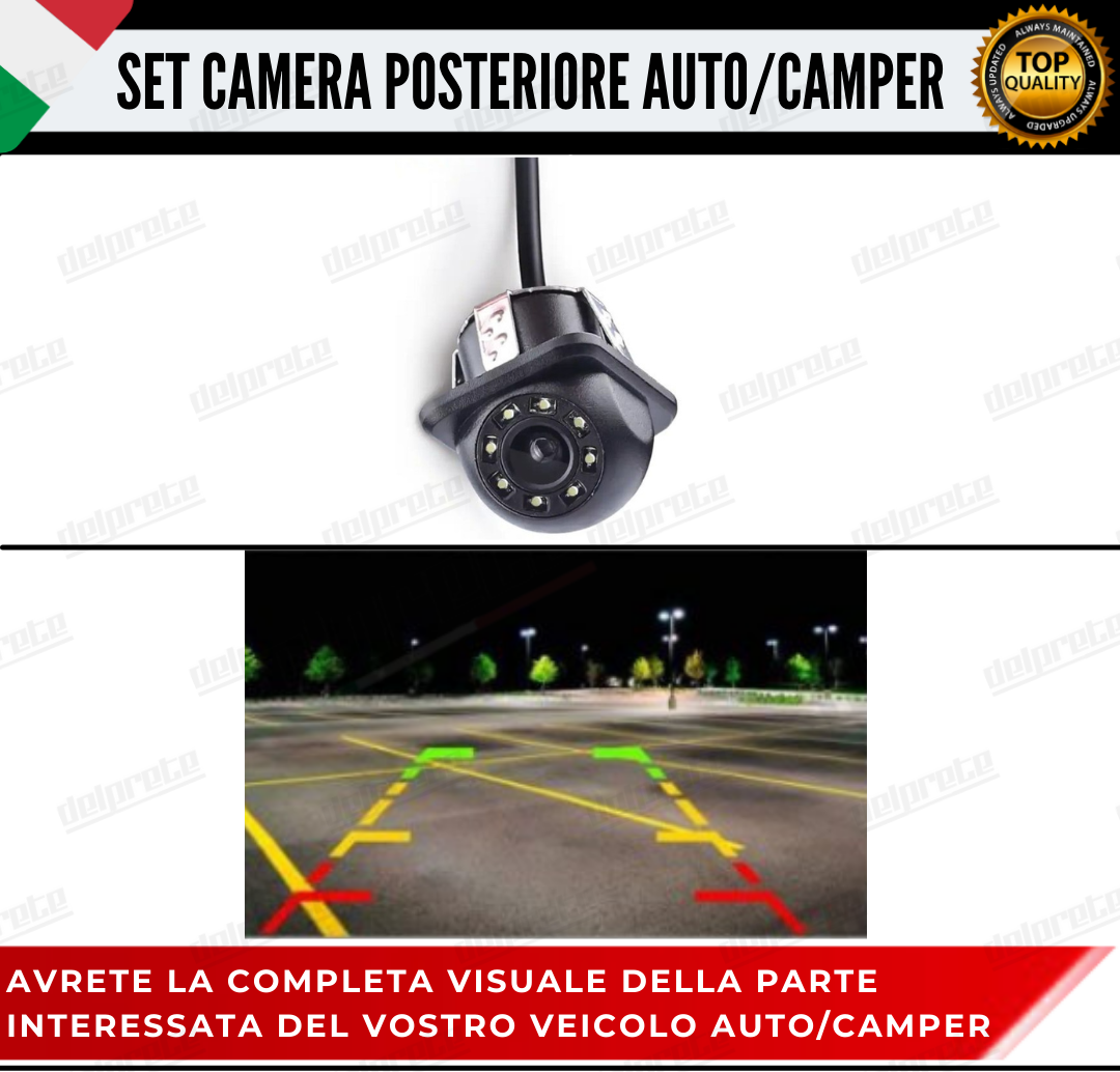 TELECAMERA POSTERIORE LED RETROMARCIA AUTO RETROCAMERA PARCHEGGIO CAMPER 480 TVL