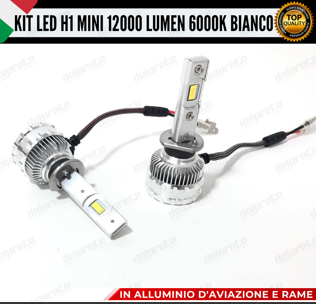KIT LED FULL H1 6000K BIANCO 12000 LUMEN REALI CANBUS LED 100% NO ERRORE ALLUMINIO AVIAZIONE