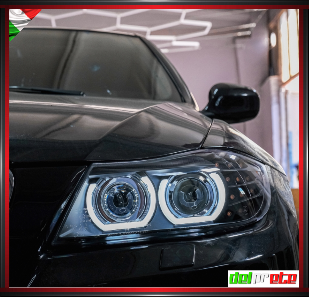 SET FARI TUNING NERO FANALI ANTERIORI XENON LED BMW SERIE 3 E90 E91 (04-11) SENZA AFS