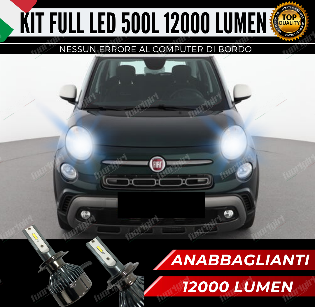 KIT FULL LED FIAT 500L LAMPADE H7 ANABBAGLIANTI 6000K BIANCO 12000 LUMEN CANBUS