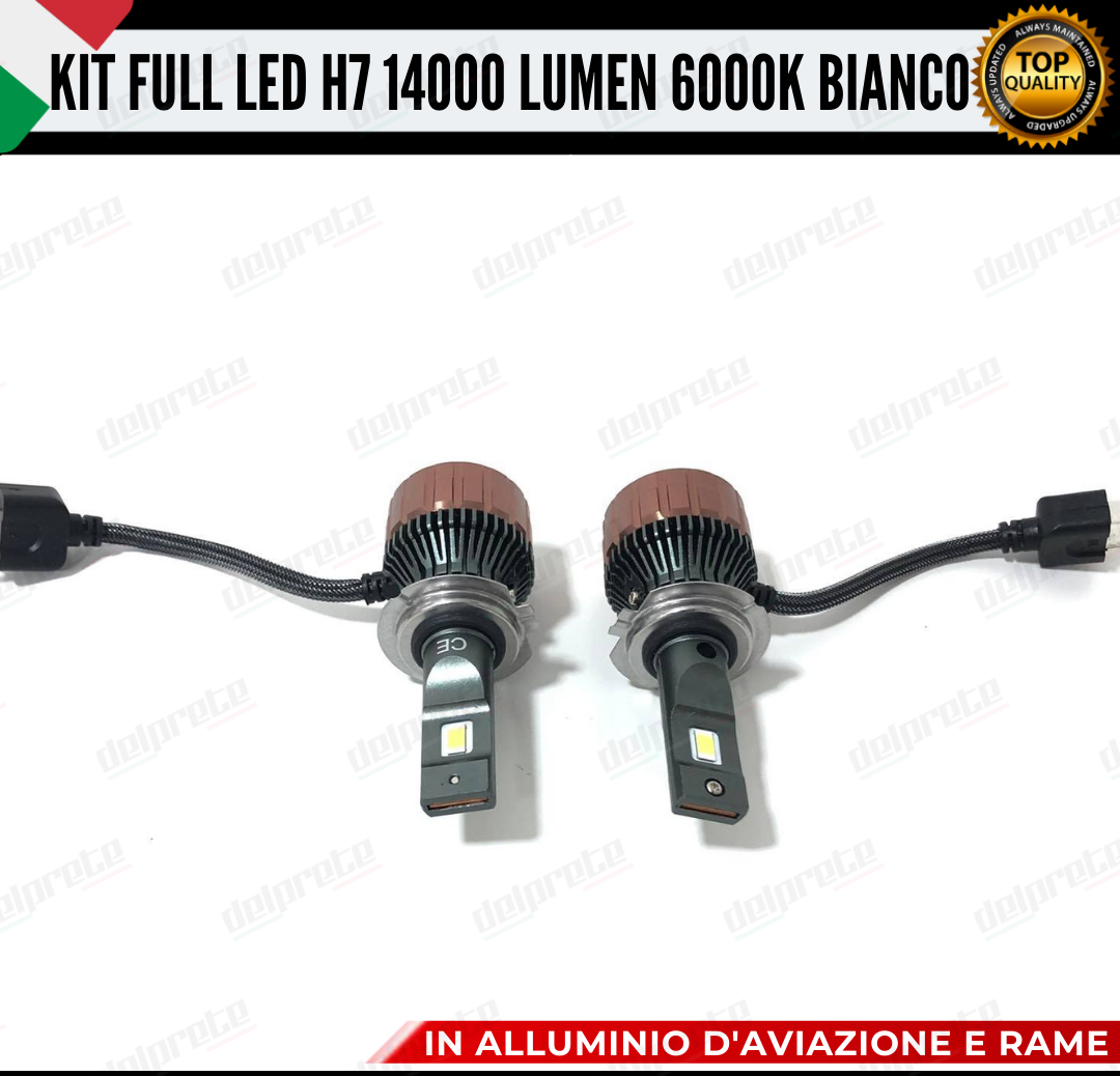 KIT LED FULL H7 6000K BIANCO 14000 LUMEN REALI CANBUS LED 100% NO ERRORE ALLUMINIO AVIAZIONE