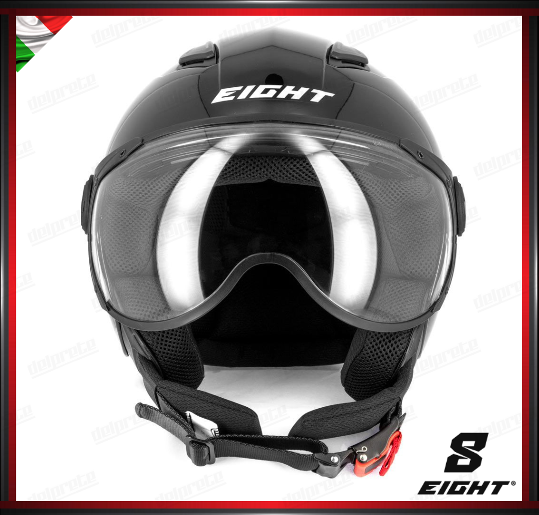CASCO JET - EIGHT LEOV S779 VISIERA AVIATORE - NERO LUCIDO