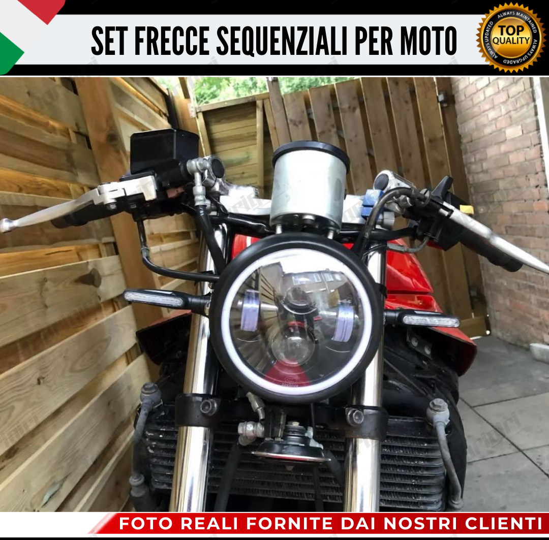 COPPIA FRECCE MOTO LED CON ACCENSIONE DINAMICA SEQUENZIALE ARANCIONE UNIVERSALI