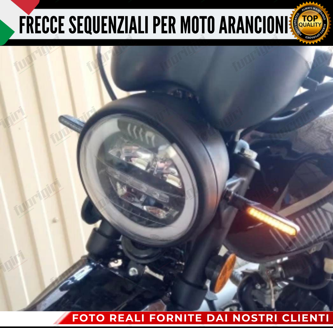 COPPIA FRECCE MOTO LED CON ACCENSIONE DINAMICA SEQUENZIALE ARANCIONE UNIVERSALI