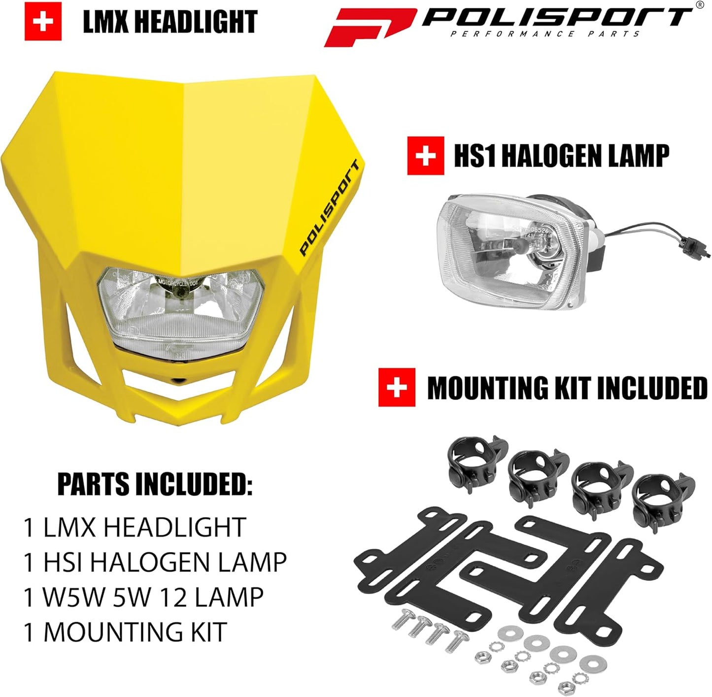 POLISPORT - FARO E MASCHERINA COMPLETO ALOGENA LMX ECE CROSS ENDURO GIALLO