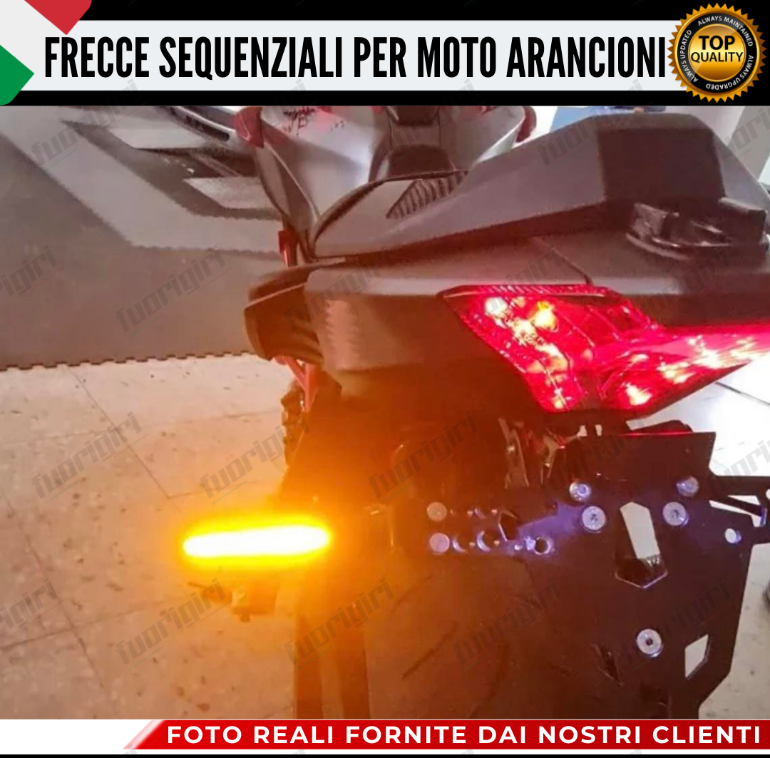 COPPIA FRECCE MOTO LED CON ACCENSIONE DINAMICA SEQUENZIALE ARANCIONE UNIVERSALI