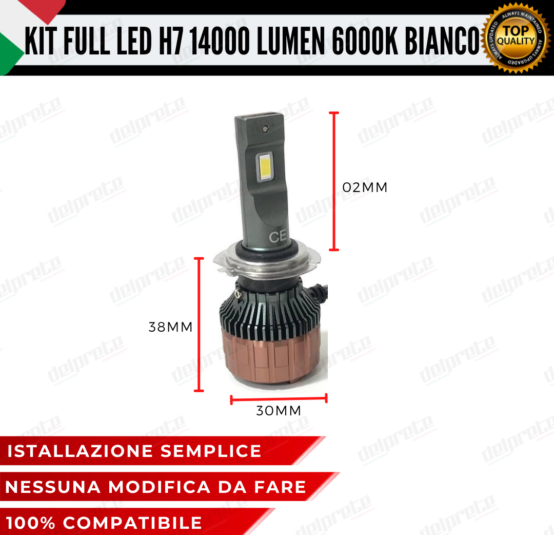 KIT LED FULL H7 6000K BIANCO 14000 LUMEN REALI CANBUS LED 100% NO ERRORE ALLUMINIO AVIAZIONE