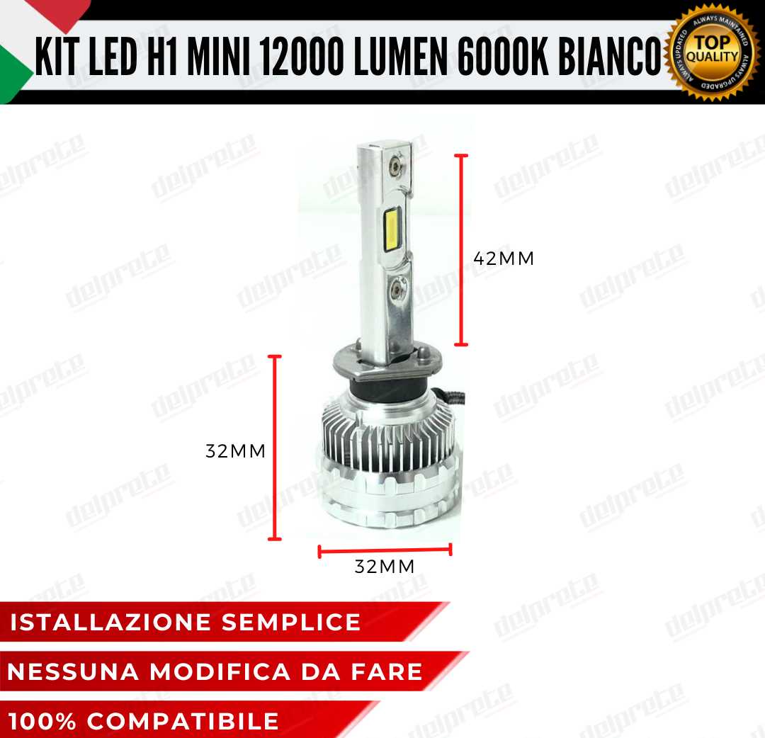 KIT LED FULL H1 6000K BIANCO 12000 LUMEN REALI CANBUS LED 100% NO ERRORE ALLUMINIO AVIAZIONE