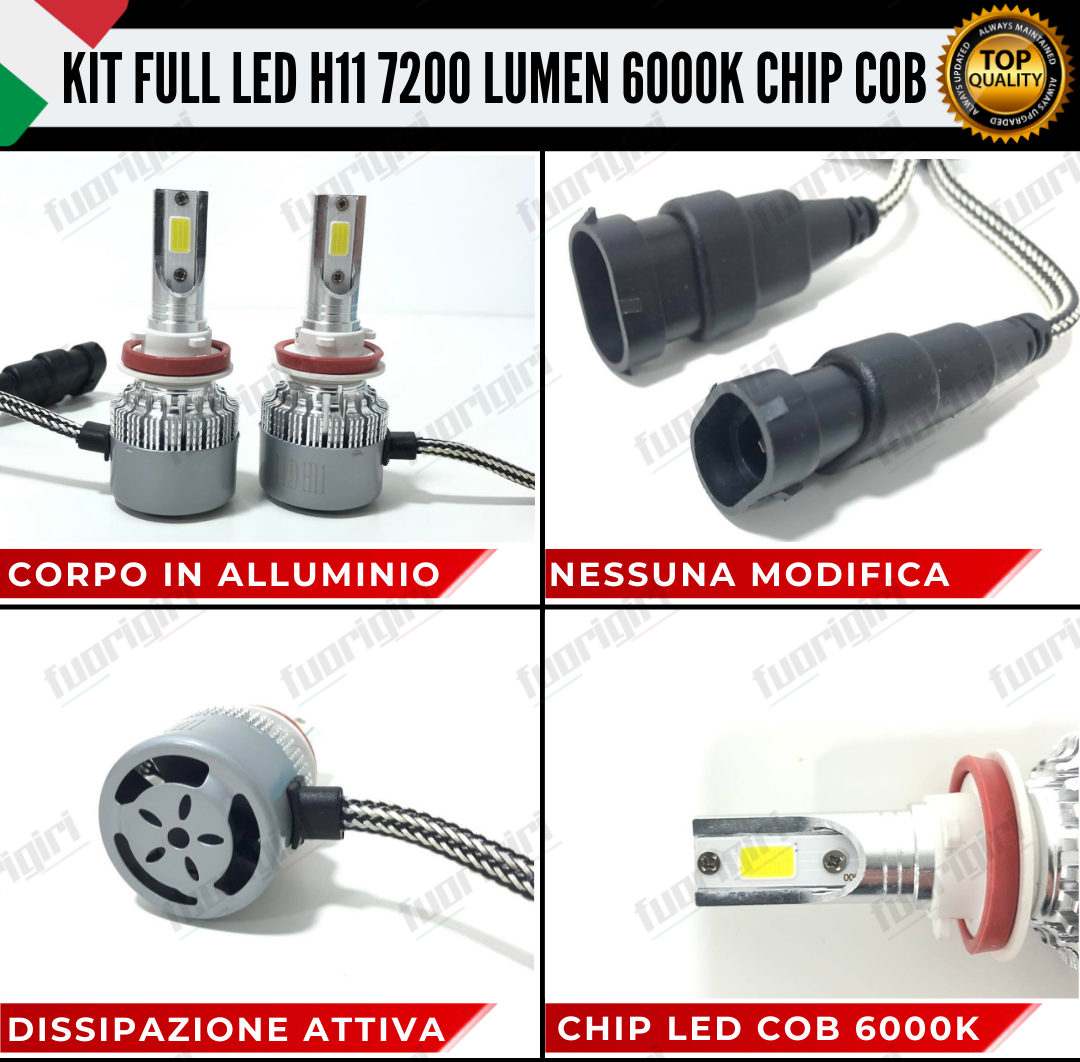 KIT FULL LED H11 FIAT PUNTO EVO 6000K 7200LUMEN CANBUS NO ERRORE FENDINEBBIA