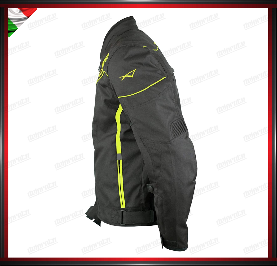 GIACCA MOTO FLUO IN TESSUTO PROTEZIONI OMOLOGATE CE RIFLETTENTE IMPERMEABILE E RESPIRANTE