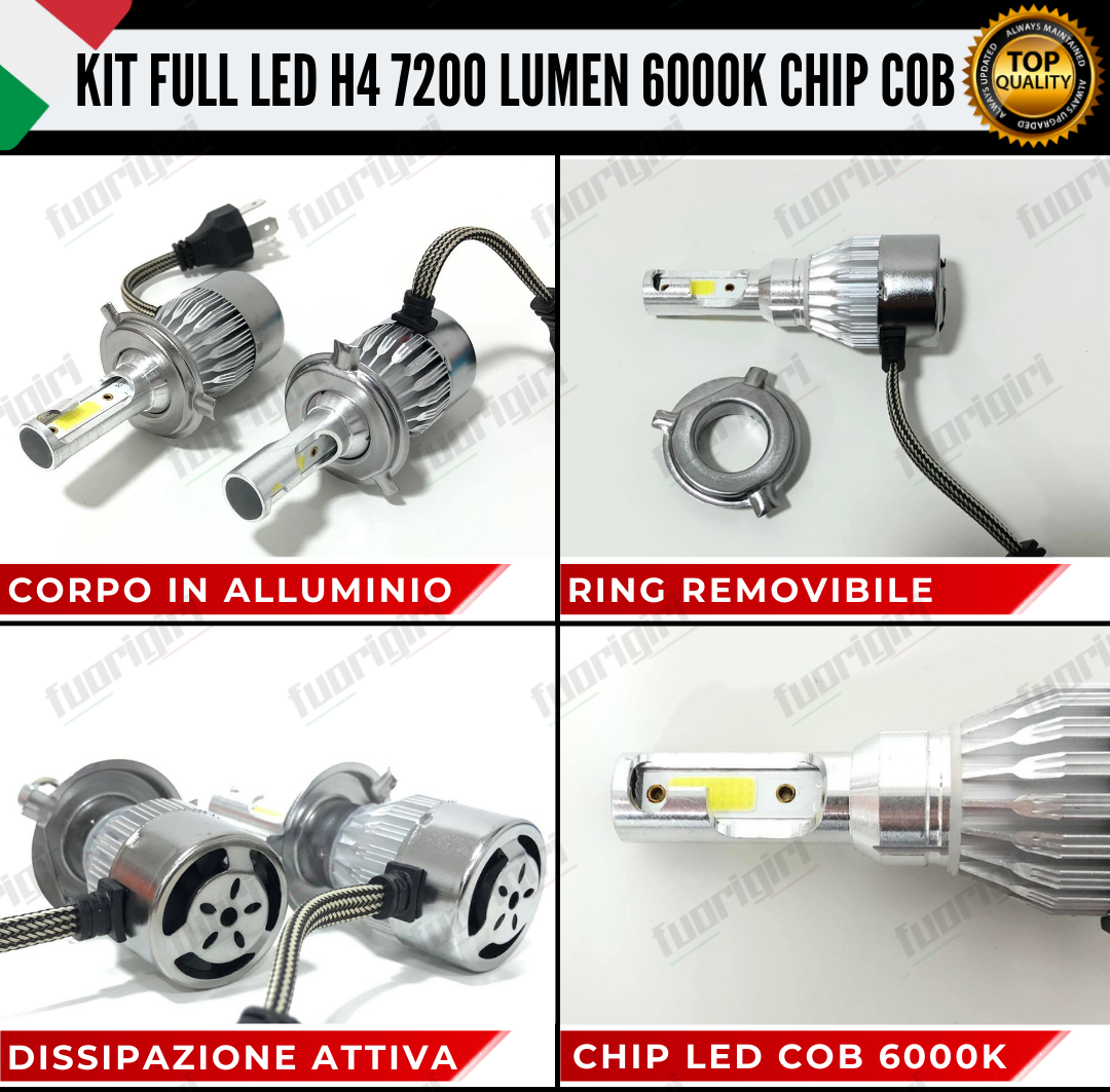 KIT FULL LED H4 LANCIA YPSILON HYBRID 7200 LUMEN 6000K BIANCO 100% NO ERRORE