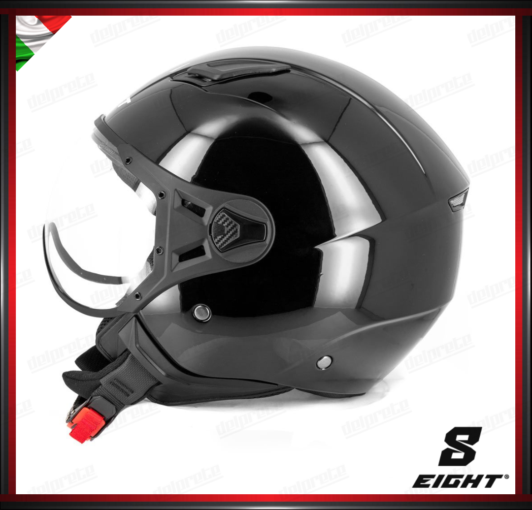CASCO JET - EIGHT LEOV S779 VISIERA AVIATORE - NERO LUCIDO