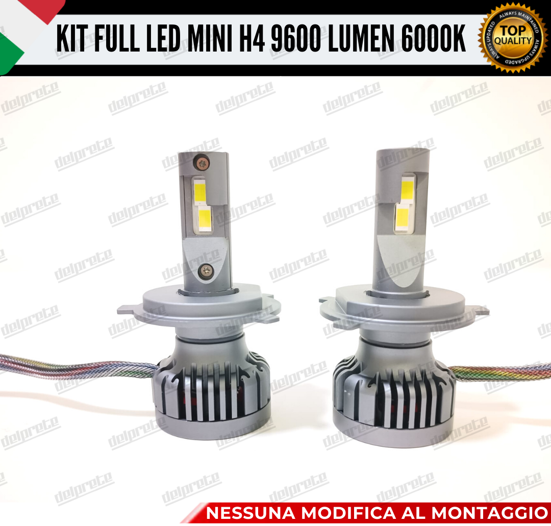 CONVERSIONE LED H4 FIAT PANDA MK1 + ADATTATORI 9600 LUMEN 100% NO ERROR ANABB+ABB