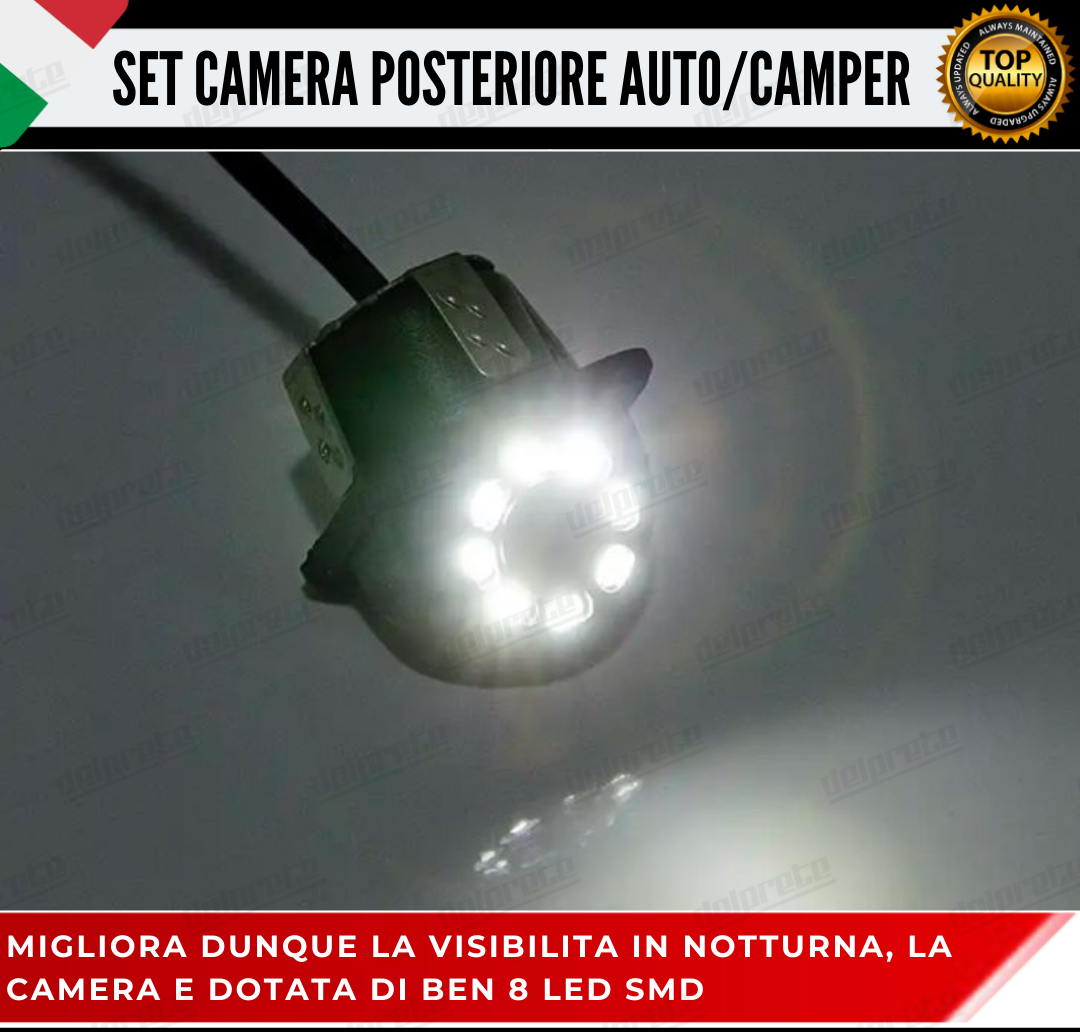 TELECAMERA POSTERIORE LED RETROMARCIA AUTO RETROCAMERA PARCHEGGIO CAMPER 480 TVL